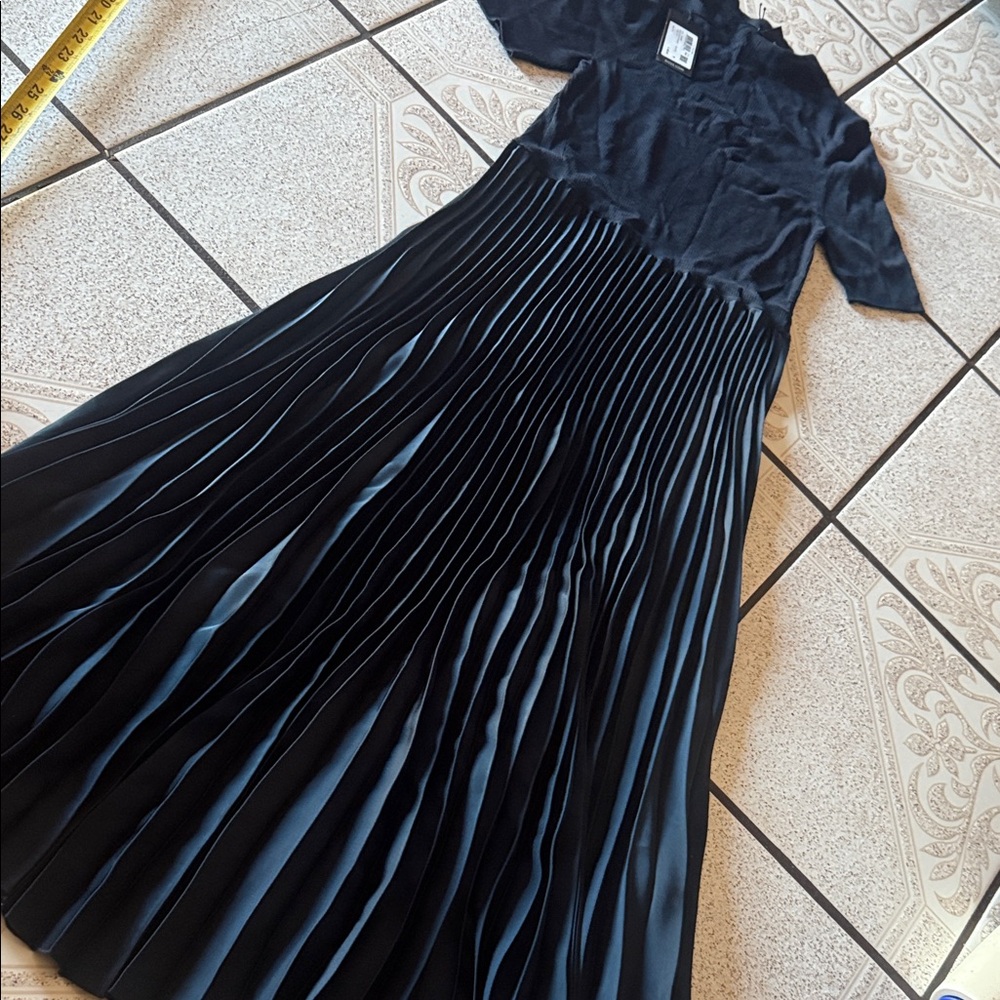 Boss fadrid ribbed pleated a-line dress Medium in Dark Blue